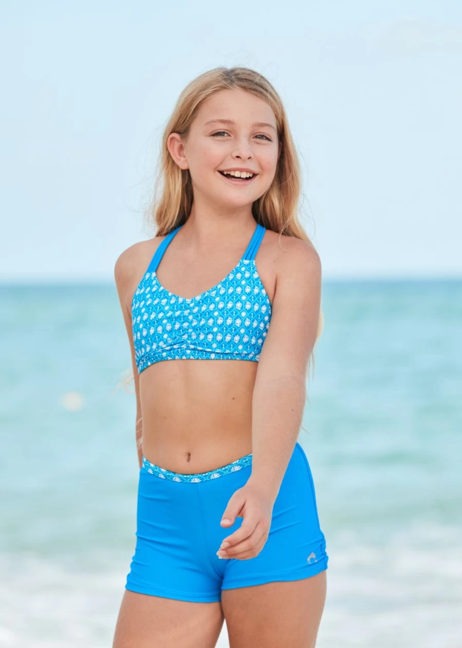 Cabana Life Girls 3-Piece Palm Valley Front Zip Rashguard Swim Set