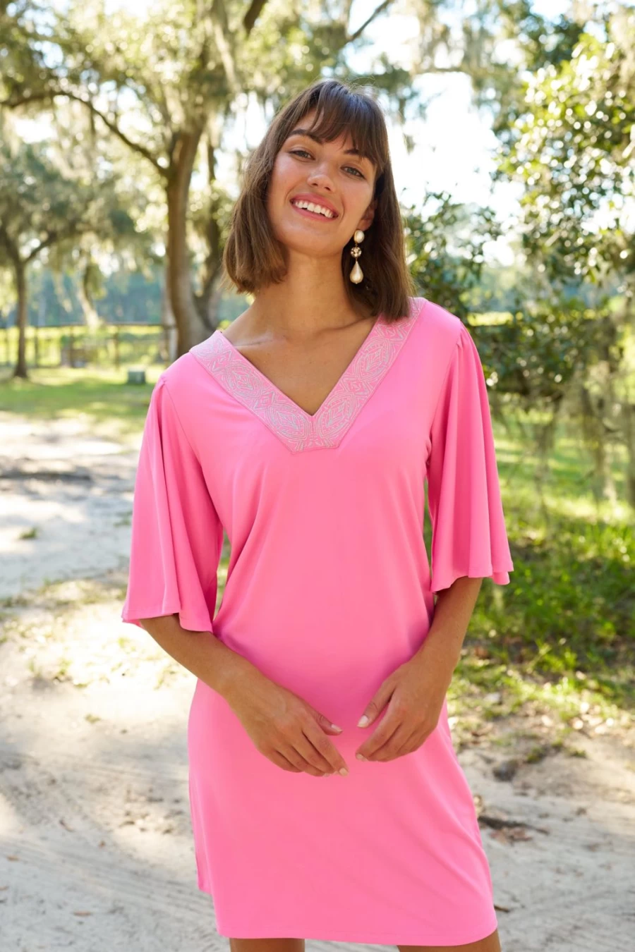 Cabana Life Women's Pink Flutter Sleeve Shift Dress - Flowy Boho Summer Dress