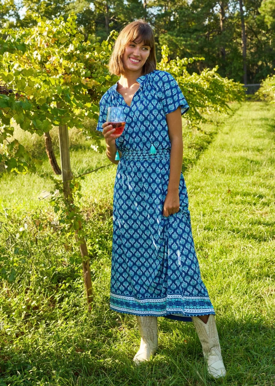 Cabana Life Women's Kiawah Island Smocked Waist Maxi Dress - Flowy Beach Vacation Summer Dress