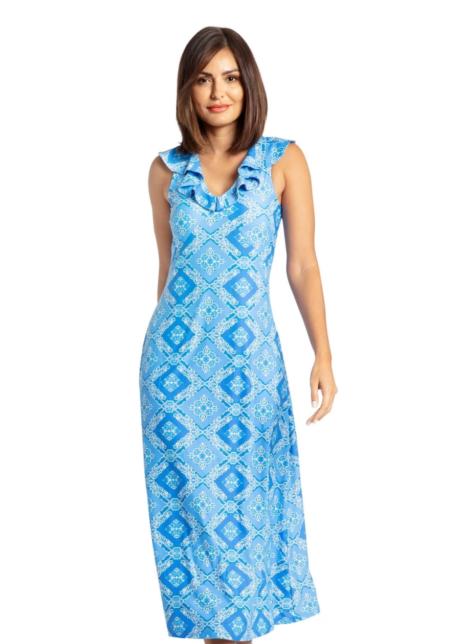 Cabana Life Women's Windermere V-Neck Ruffle Maxi Dress - Flowy Summer Beach Dress with Feminine Ruffles