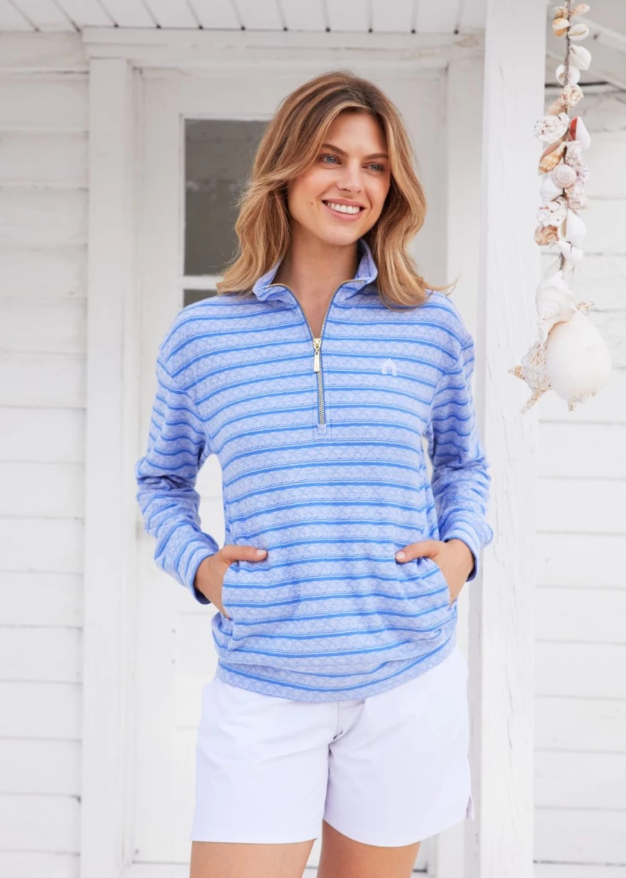 Cabana Life Women's Blue Half Zip Pullover Sweatshirt - Lightweight Casual Fleece Top