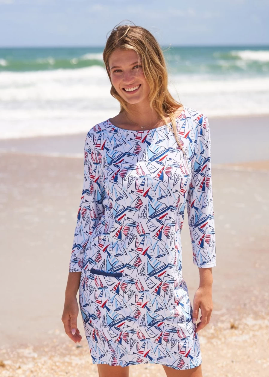 Cabana Life Women's Sailboat Print Shift Dress - Beach Summer Casual Boho Chic Style