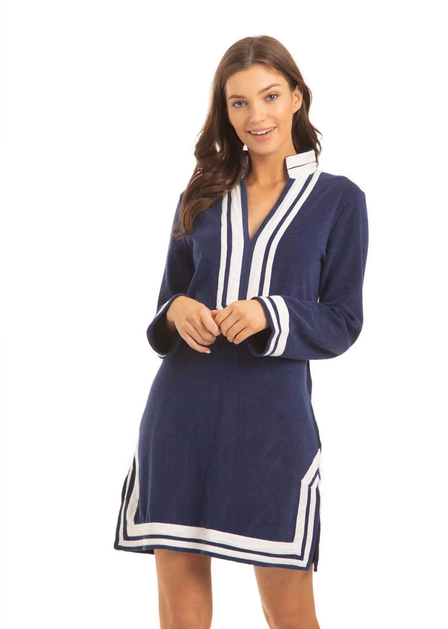 "Women's Navy & White Terry Tunic Top by Cabana Life – Soft Beach Cover-Up"
