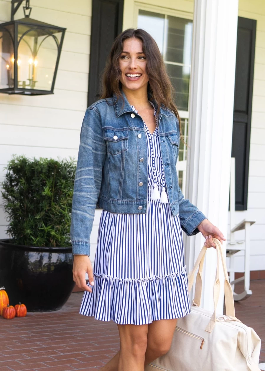 Cabana Life Women's Navy Striped Smocked Waist Summer Dress