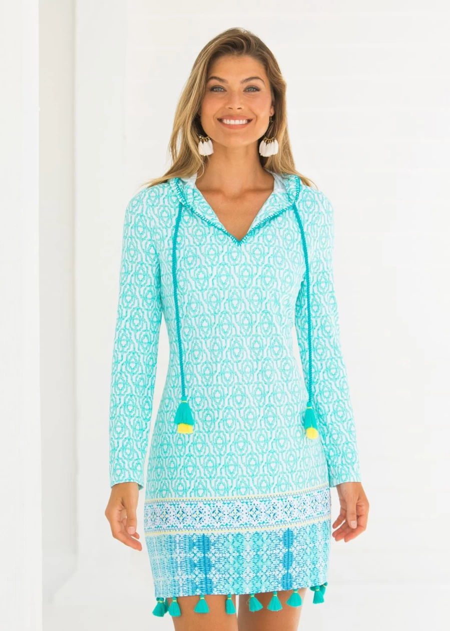 Cabana Life Women's Coastal Cottage Hooded Beach Cover Up - Lightweight Summer Swimwear Poncho