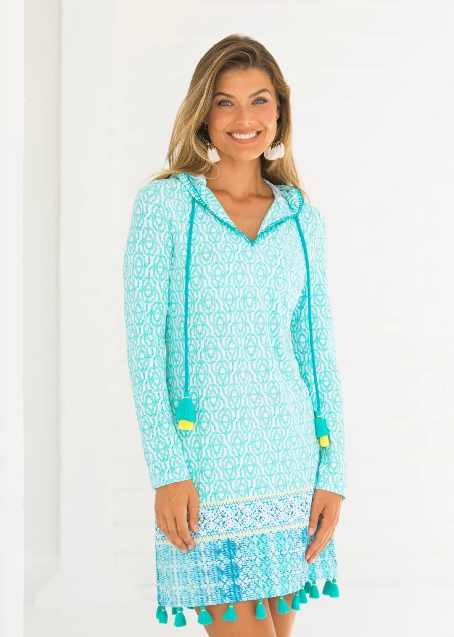 Cabana Life Women's Coastal Cottage Hooded Beach Cover Up - Lightweight Summer Swimwear Poncho