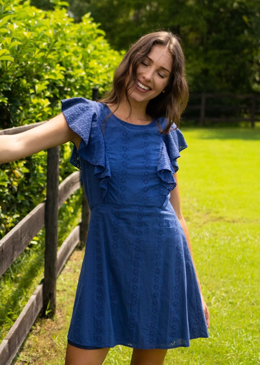 Cabana Life Women's Navy Blue Eyelet Lace Ruffle Summer Dress