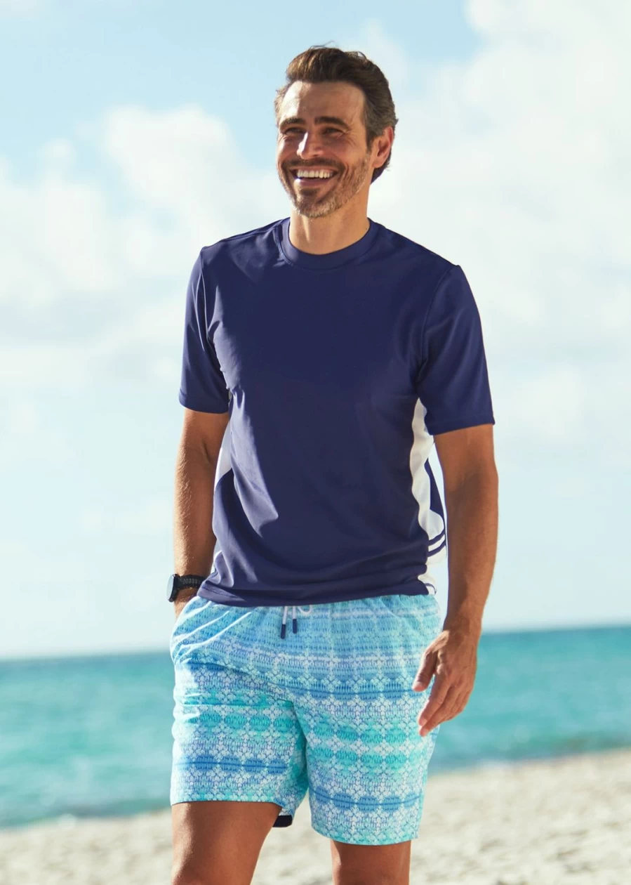Cabana Life Men's Navy Blue Short Sleeve Rashguard UPF Swim Shirt