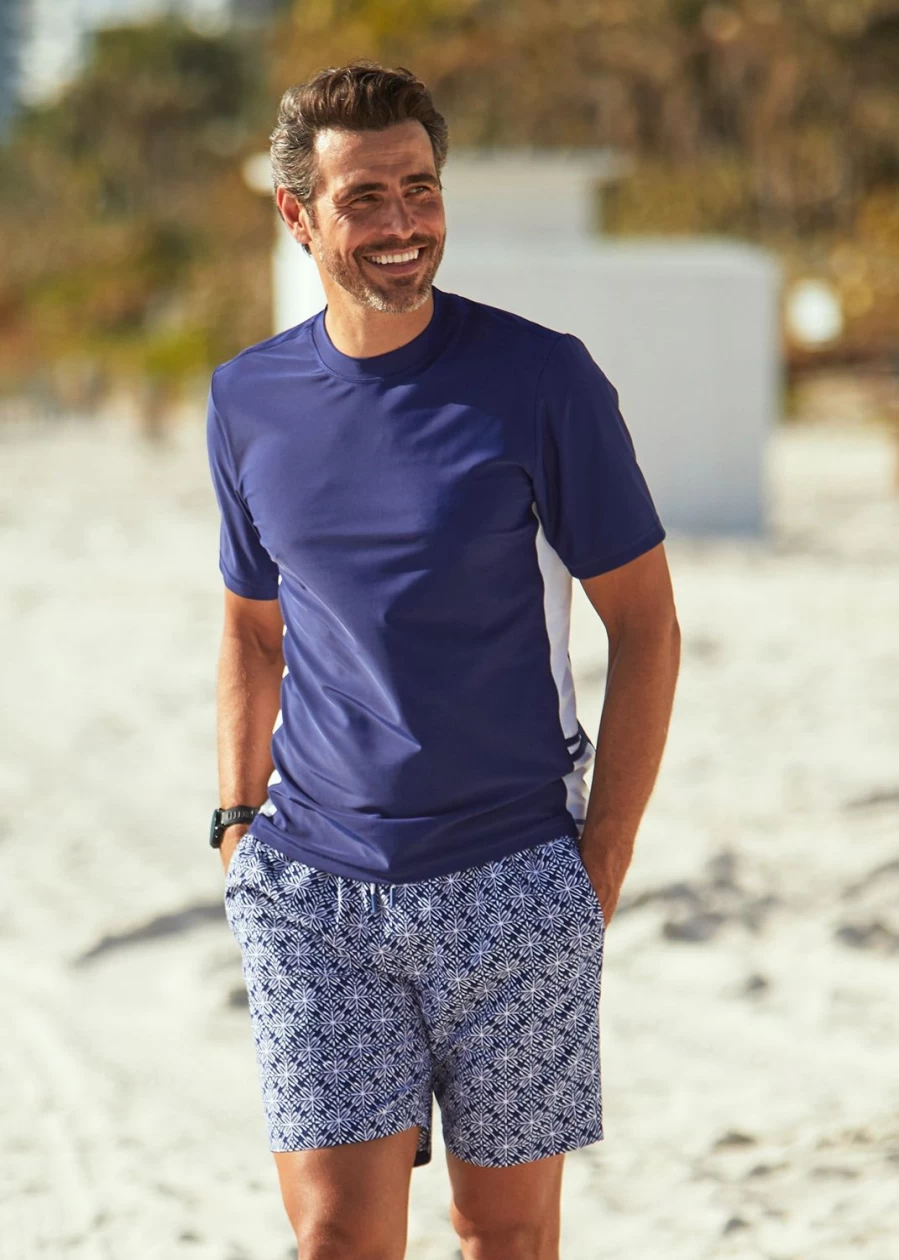 Cabana Life Men's Navy Blue Short Sleeve Rashguard UPF Swim Shirt