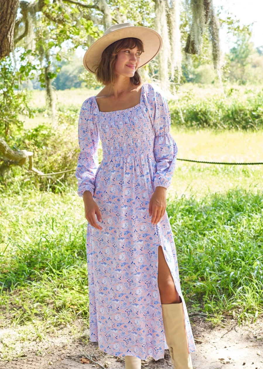 Cabana Life Women's Marion Square Puff Sleeve Maxi Dress - Flowy Summer Beach Dress with Puff Sleeves