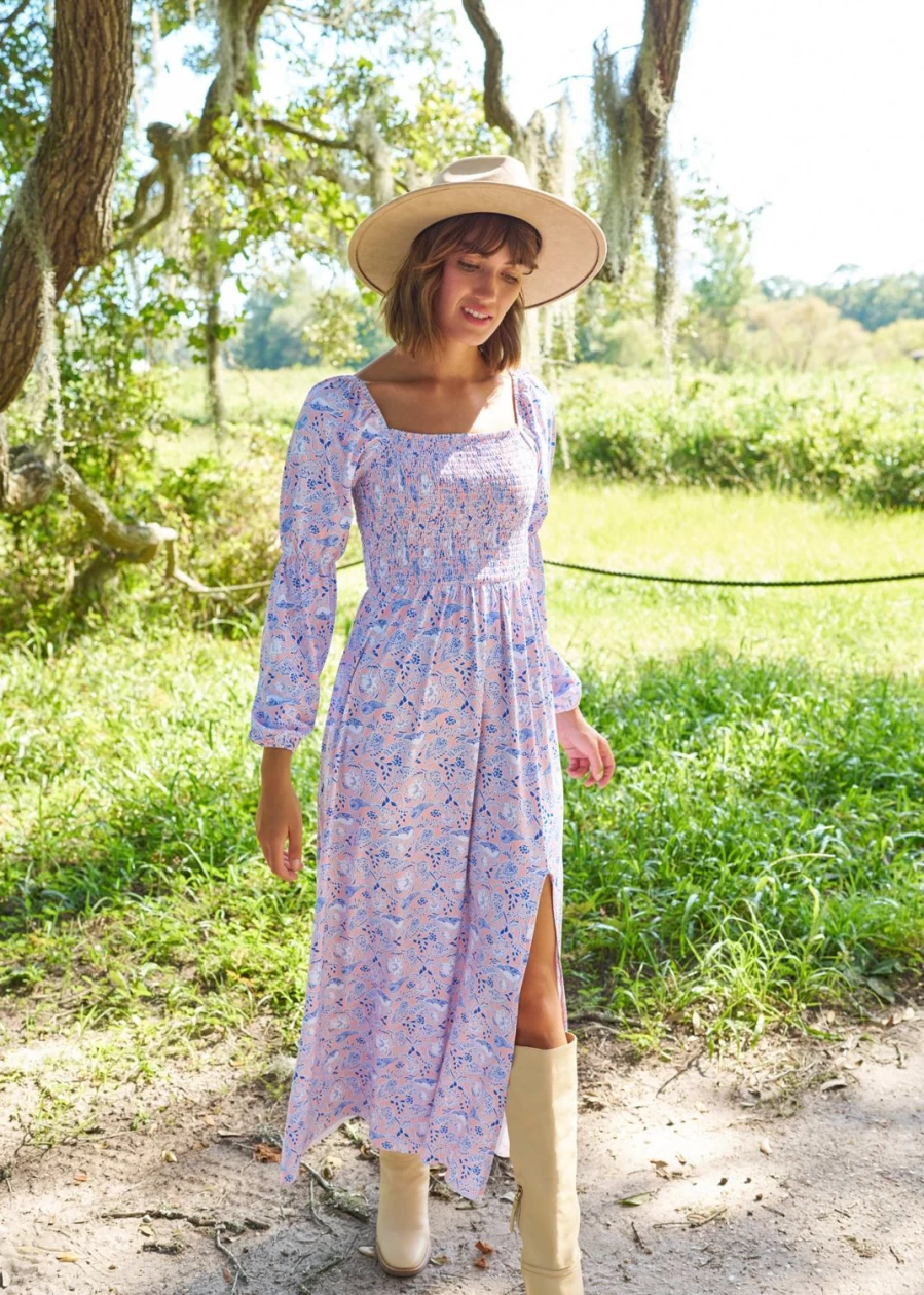 Cabana Life Women's Marion Square Puff Sleeve Maxi Dress - Flowy Summer Beach Dress with Puff Sleeves