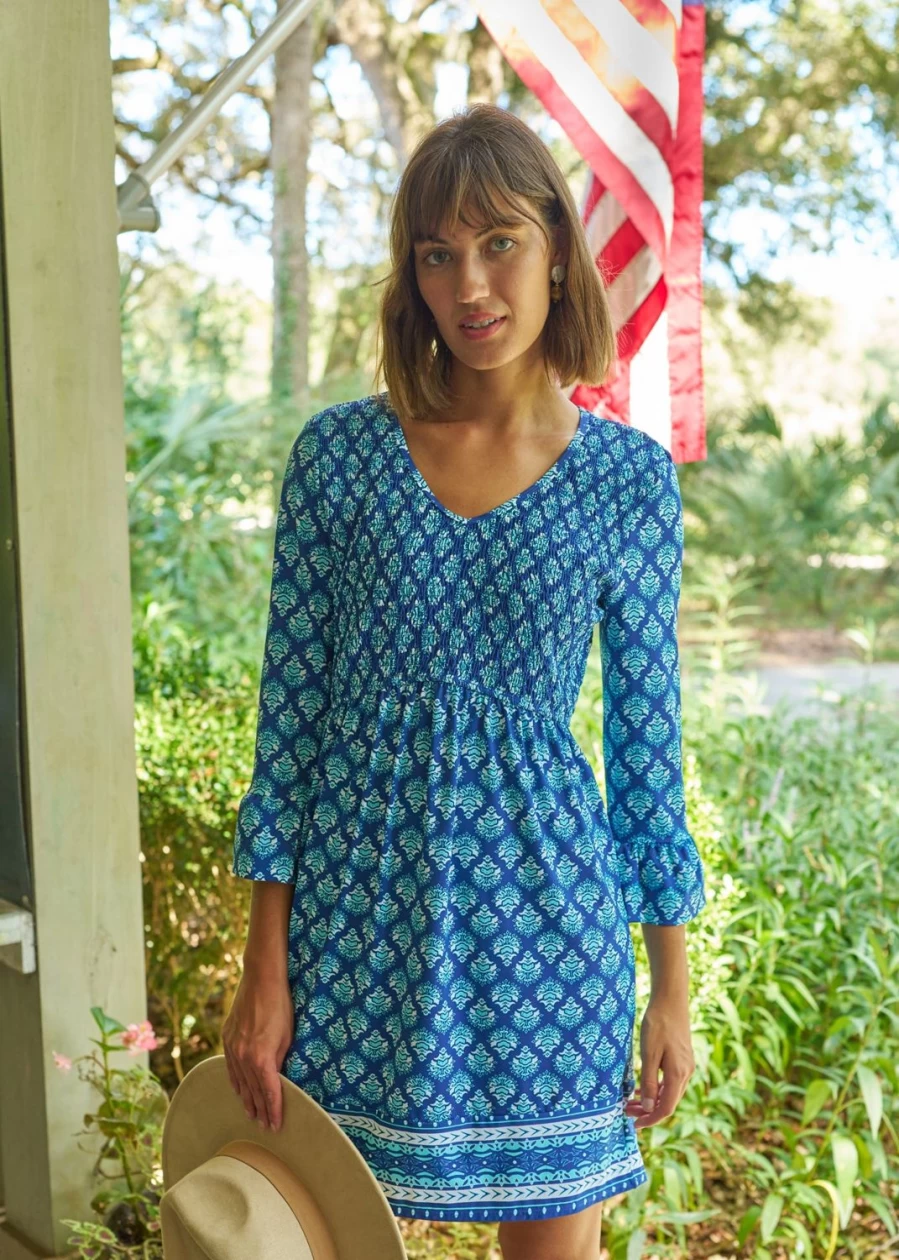Cabana Life Women's Kiawah Island Smocked Babydoll Dress - Flowy Summer Beach Dress