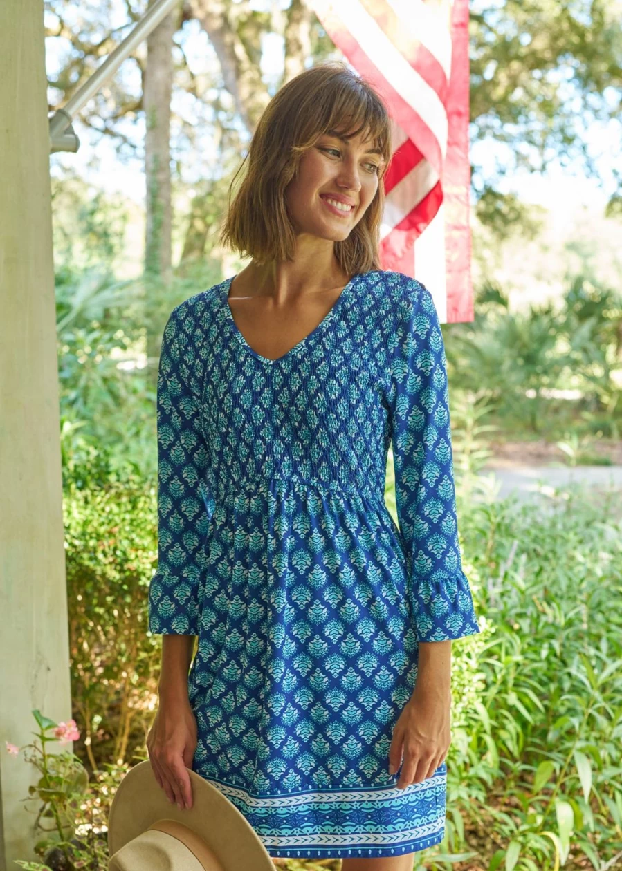 Cabana Life Women's Kiawah Island Smocked Babydoll Dress - Flowy Summer Beach Dress