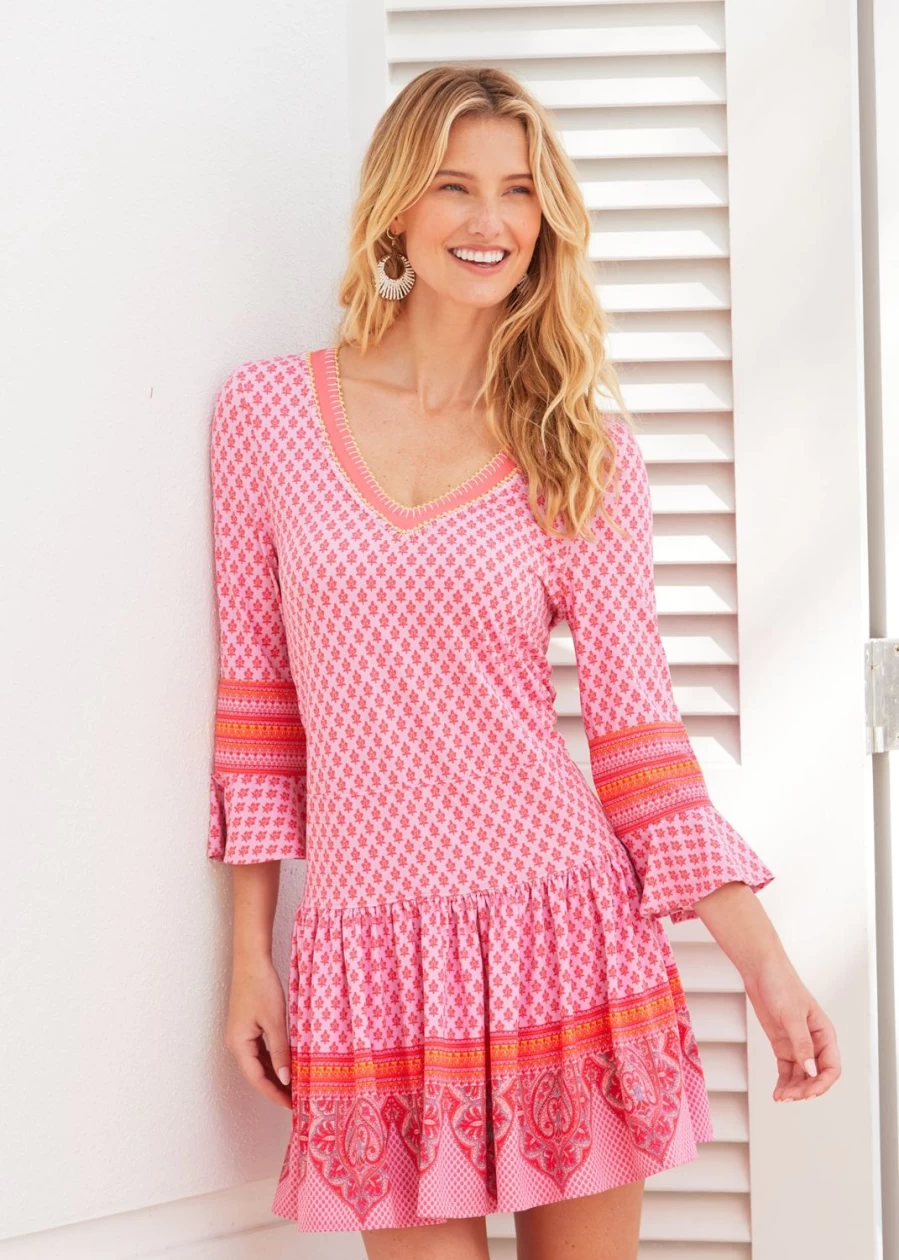 Cabana Life Women's Boca Raton Embroidered Drop Waist Summer Dress
