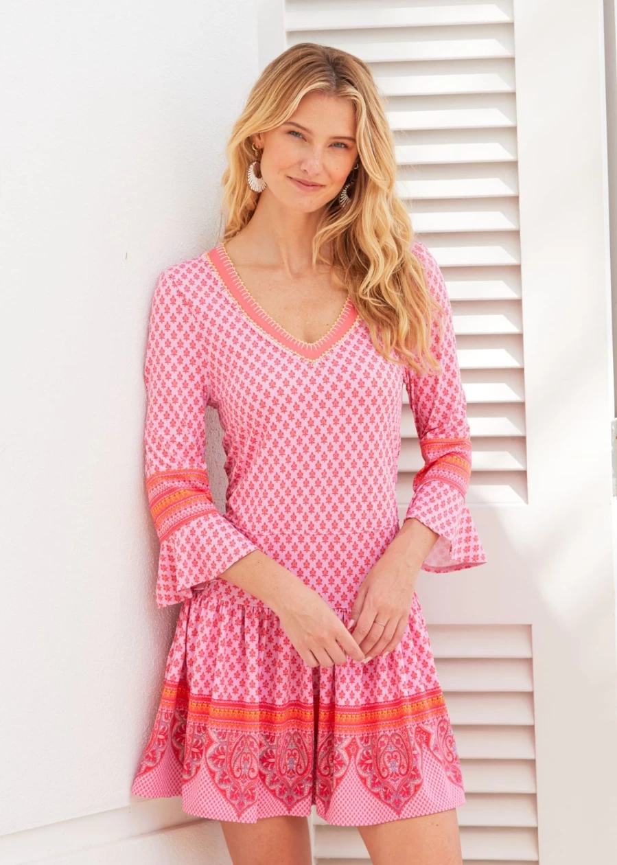 Cabana Life Women's Boca Raton Embroidered Drop Waist Summer Dress