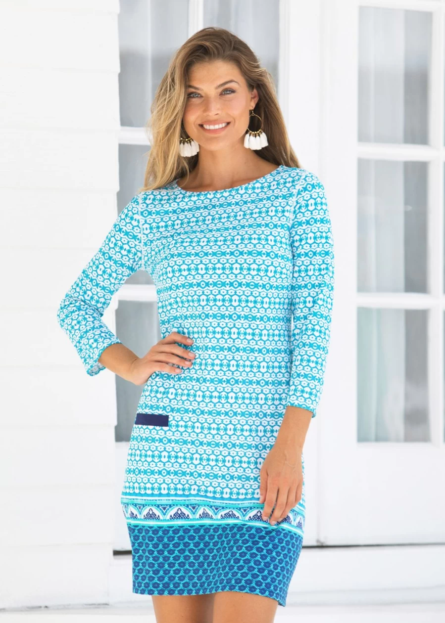 Cabana Life Women's Aruba Blues Floral Shift Dress - Beach Vacation Summer Dress