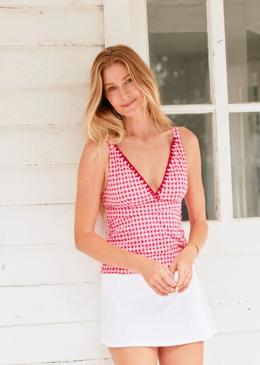 Cabana Life Women's Coral Gables Reversible Embroidered Tankini Top - Swimwear Beach Cover-Up