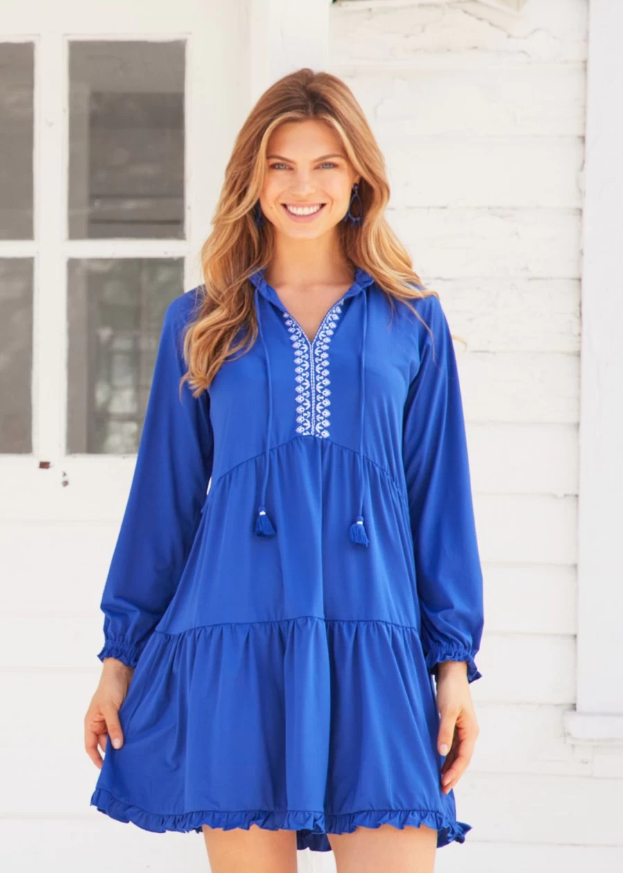 Cabana Life Women's Navy Embroidered Tiered Maxi Dress - Floral Beach Summer Dress