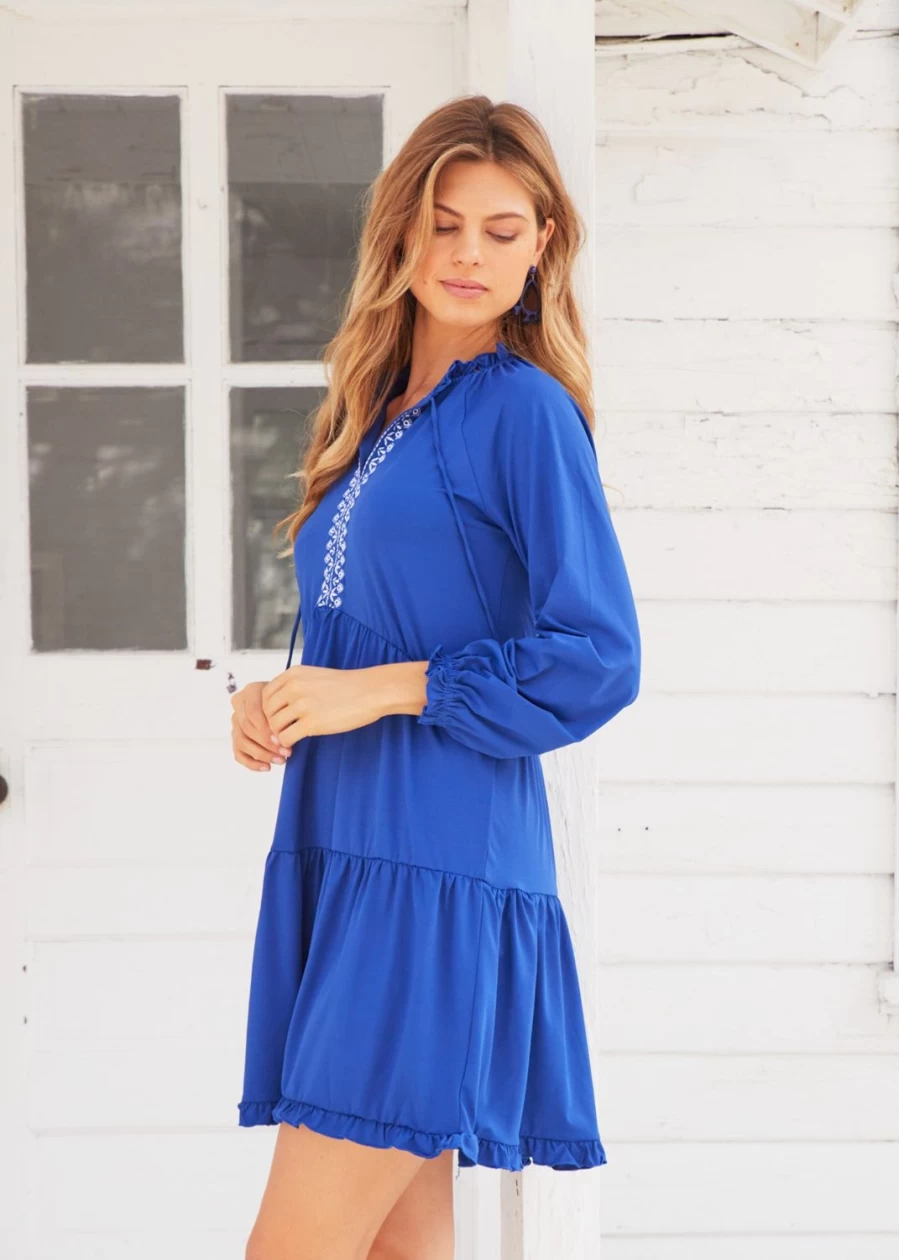 Cabana Life Women's Navy Embroidered Tiered Maxi Dress - Floral Beach Summer Dress