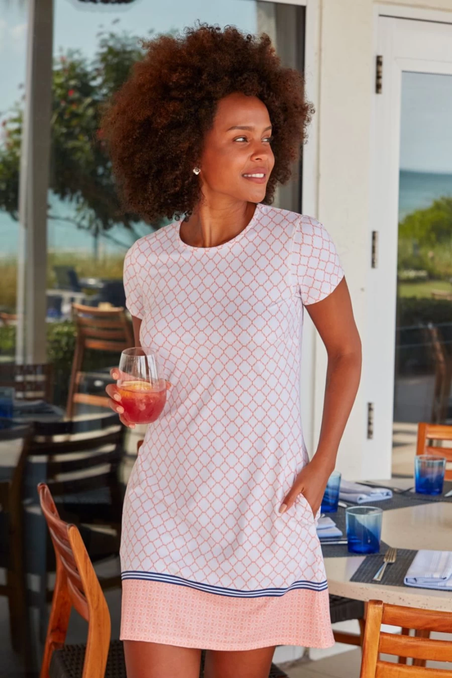 Cabana Life Women's Fisher Island UPF Sun Protective Short Sleeve Shift Dress