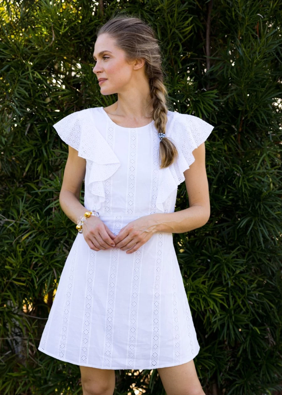 Cabana Life Women's White Eyelet Ruffle Summer Dress - Floral Lace Trim Boho Beach Dress