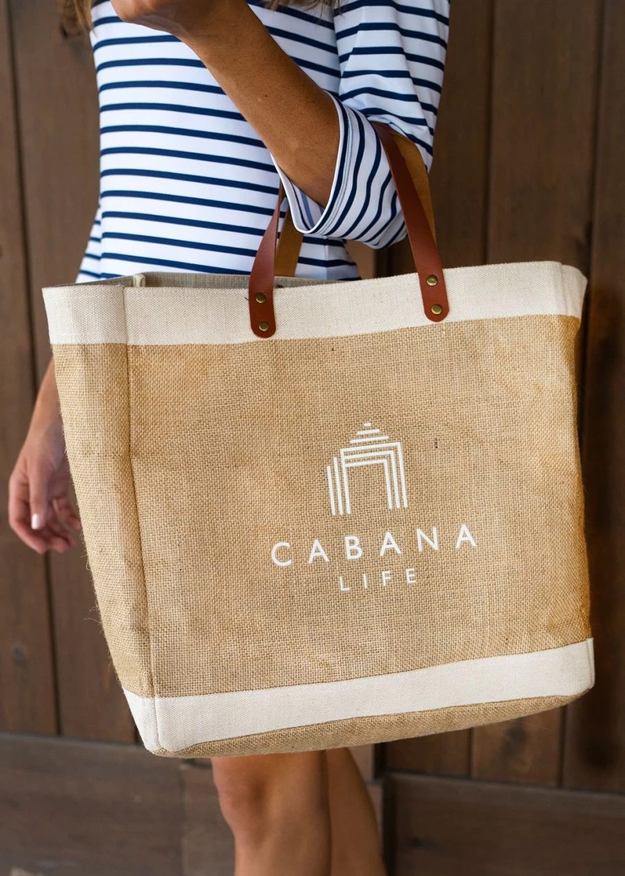 Cabana Life Women's White Logo Jute Bag - Eco-Friendly Tote for Beach & Shopping
