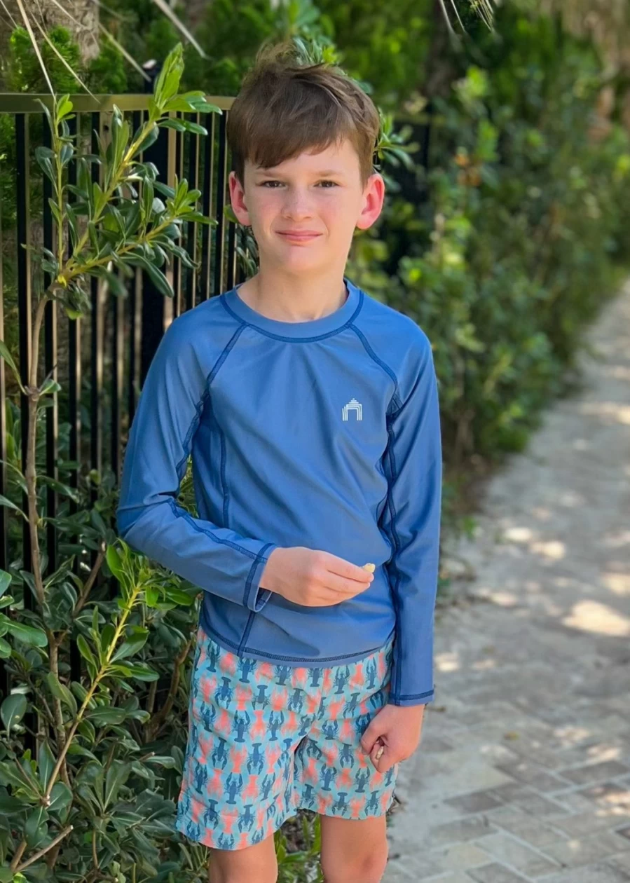 Cabana Life Boys Light Blue Long Sleeve UPF Rashguard Swim Shirt for Sun Protection