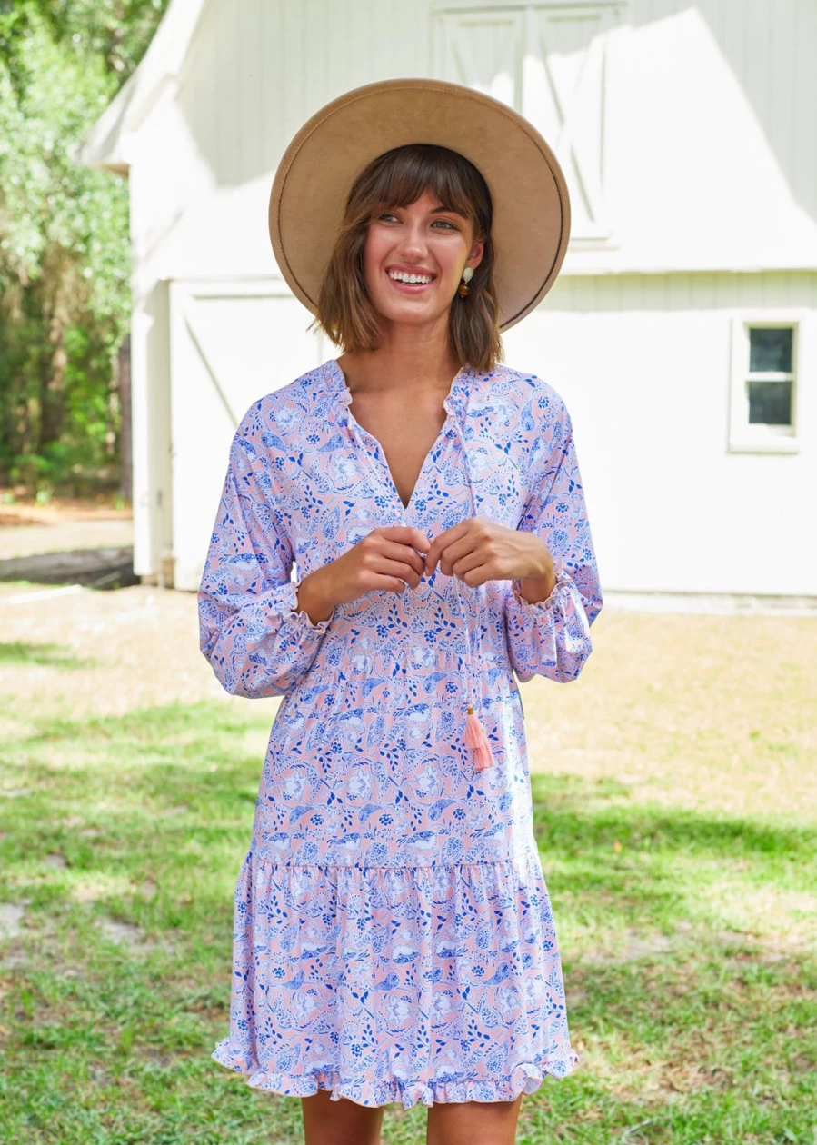 Cabana Life Women's Marion Square Tiered Ruffle Dress - Flowy Summer Dress with Ruffled Hem