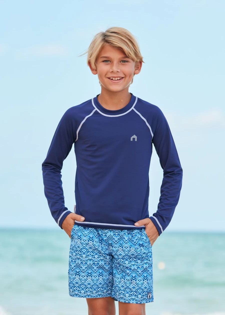 Boys Navy Long Sleeve Rashguard Shirt UPF 50+ Swim Top by Cabana Life