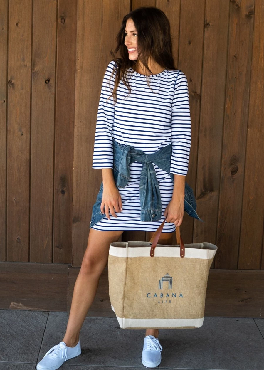 Cabana Life Women's Navy Jute Tote Bag with Logo - Eco-Friendly Beach Bag