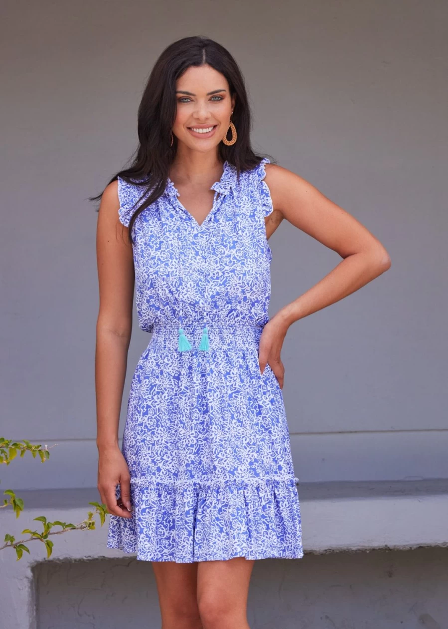 Cabana Life Women's Lake Como Smocked Waist Dress - Flowy Summer Dress with Ruffles