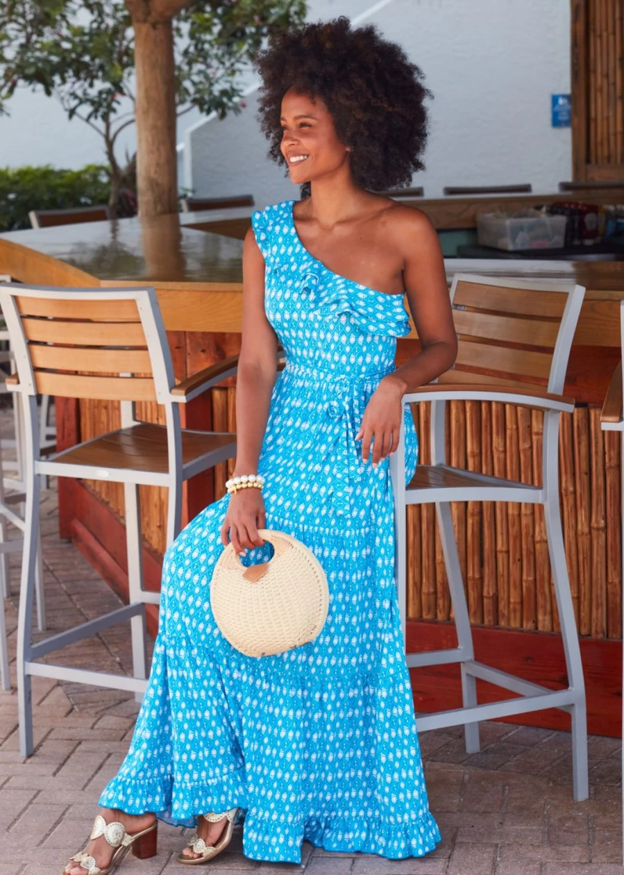 Cabana Life Women's Palm Valley One Shoulder Maxi Dress - Flowy Beach Cover Up, Summer Boho Chic Elegant Long Dress