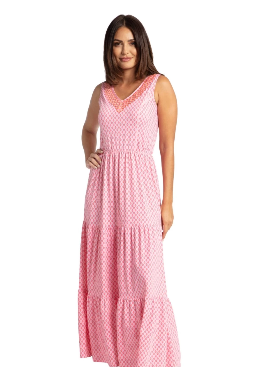 Cabana Life Women's Boca Raton Embroidered Tiered Maxi Dress - Floral Summer Beach Dress