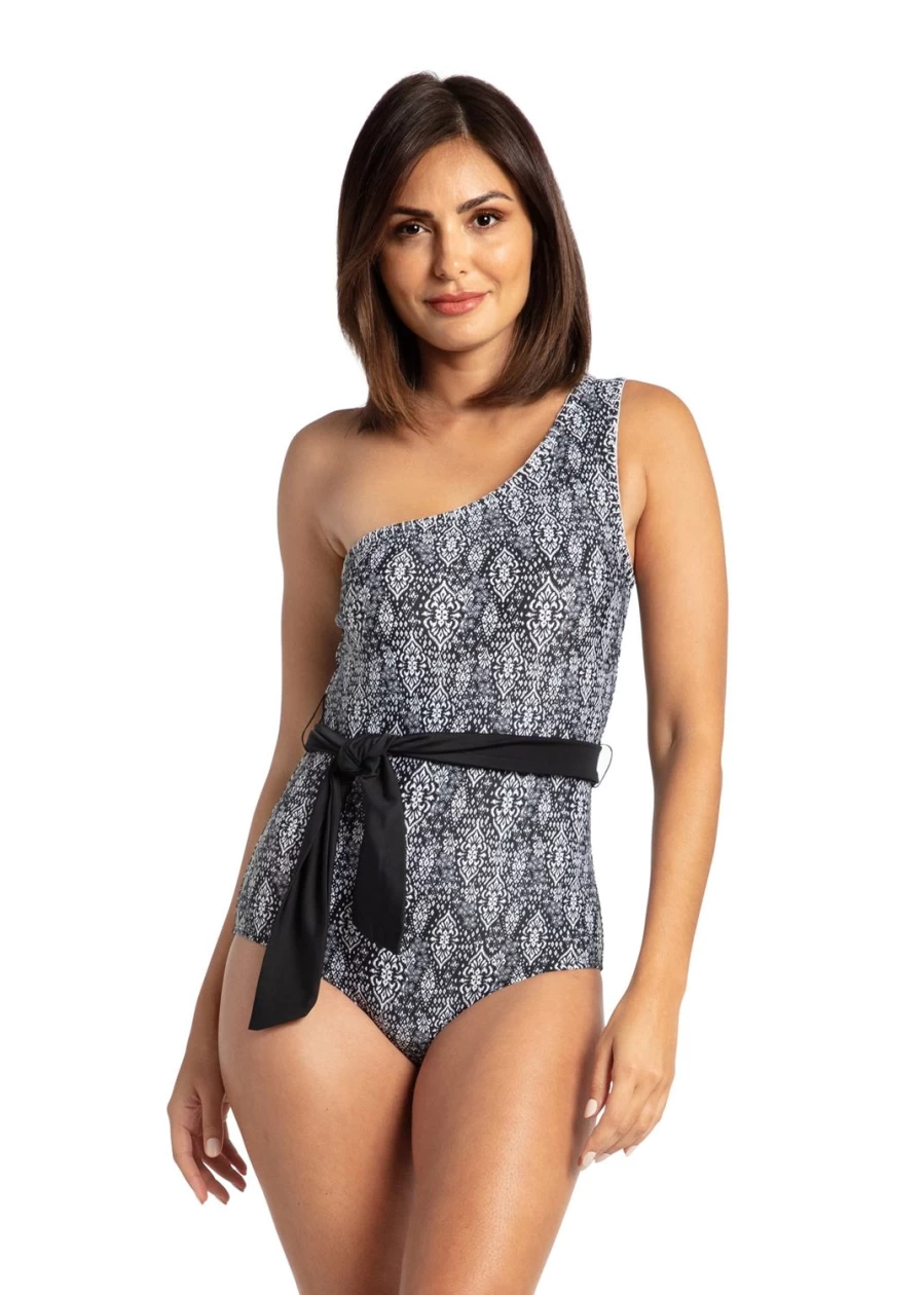 Cabana Life Women's Sanibel Embroidered One Shoulder Swimsuit One Piece Bathing Suit