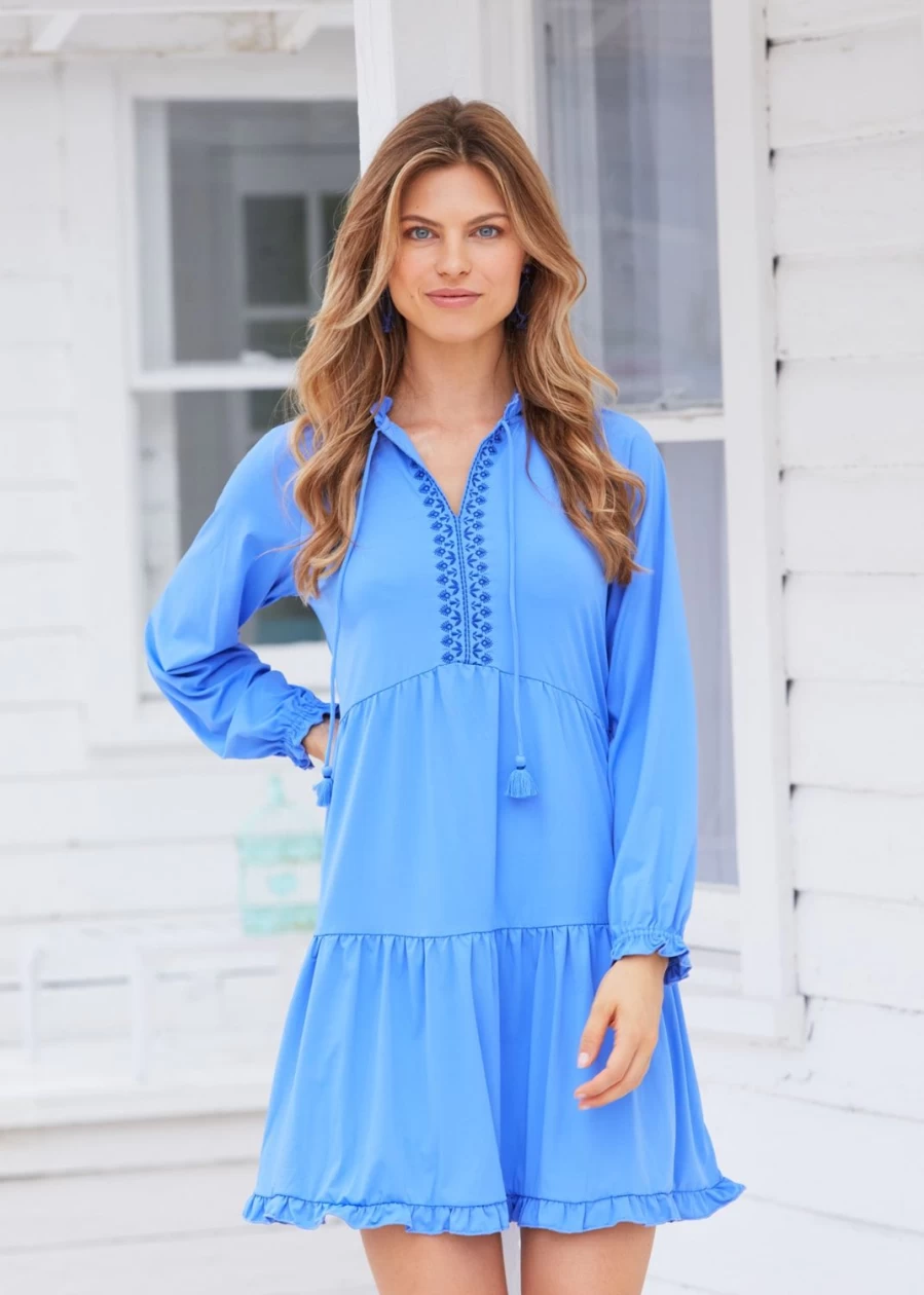 Cabana Life Women's Periwinkle Blue Embroidered Tiered Maxi Dress - Boho Chic Beachwear