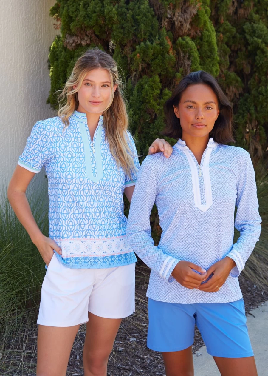 Cabana Life Women's Lake Como Quarter Zip Collared Short Sleeve Shirt