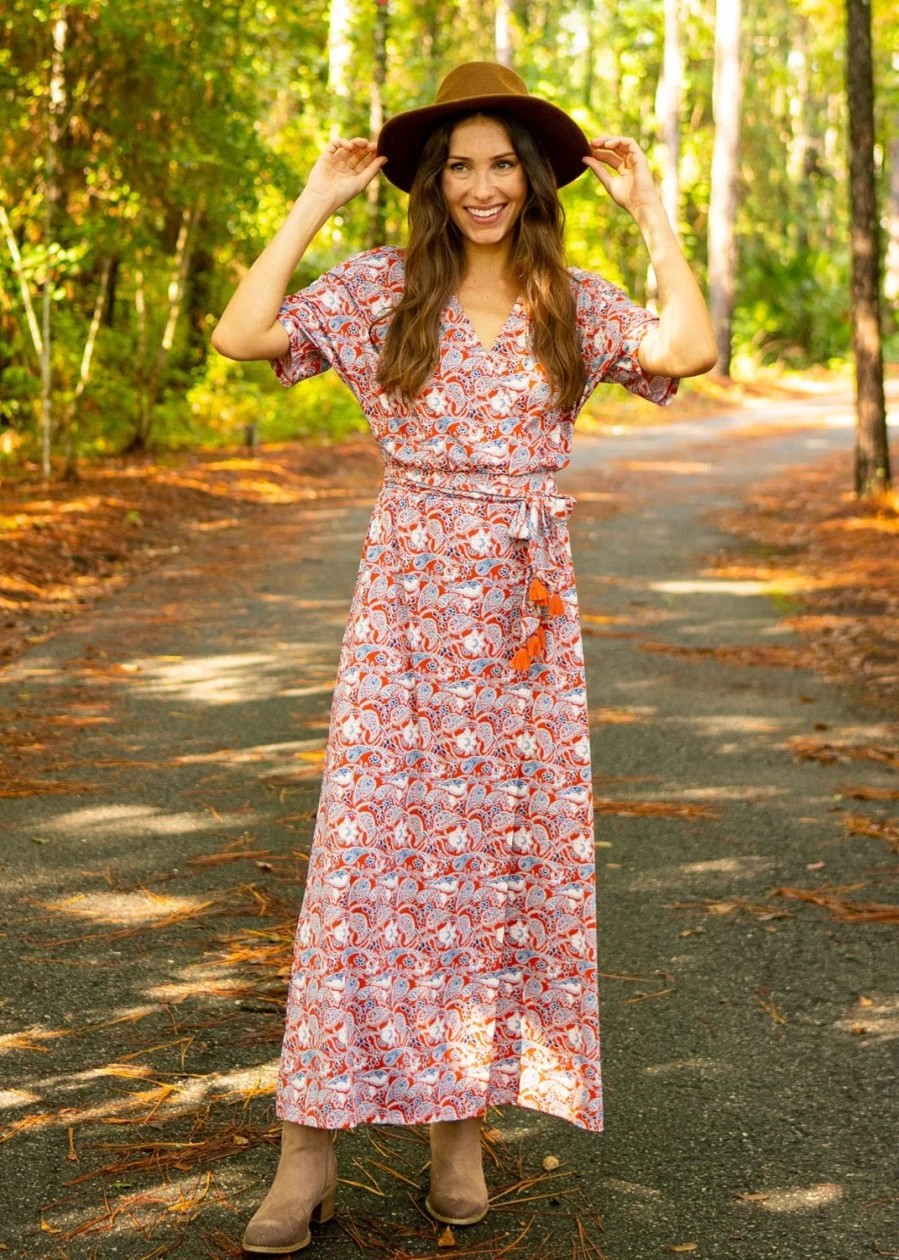 Cabana Life Women's Savannah Belted Wrap Maxi Dress - Flowy Beach Dress with Adjustable Waist