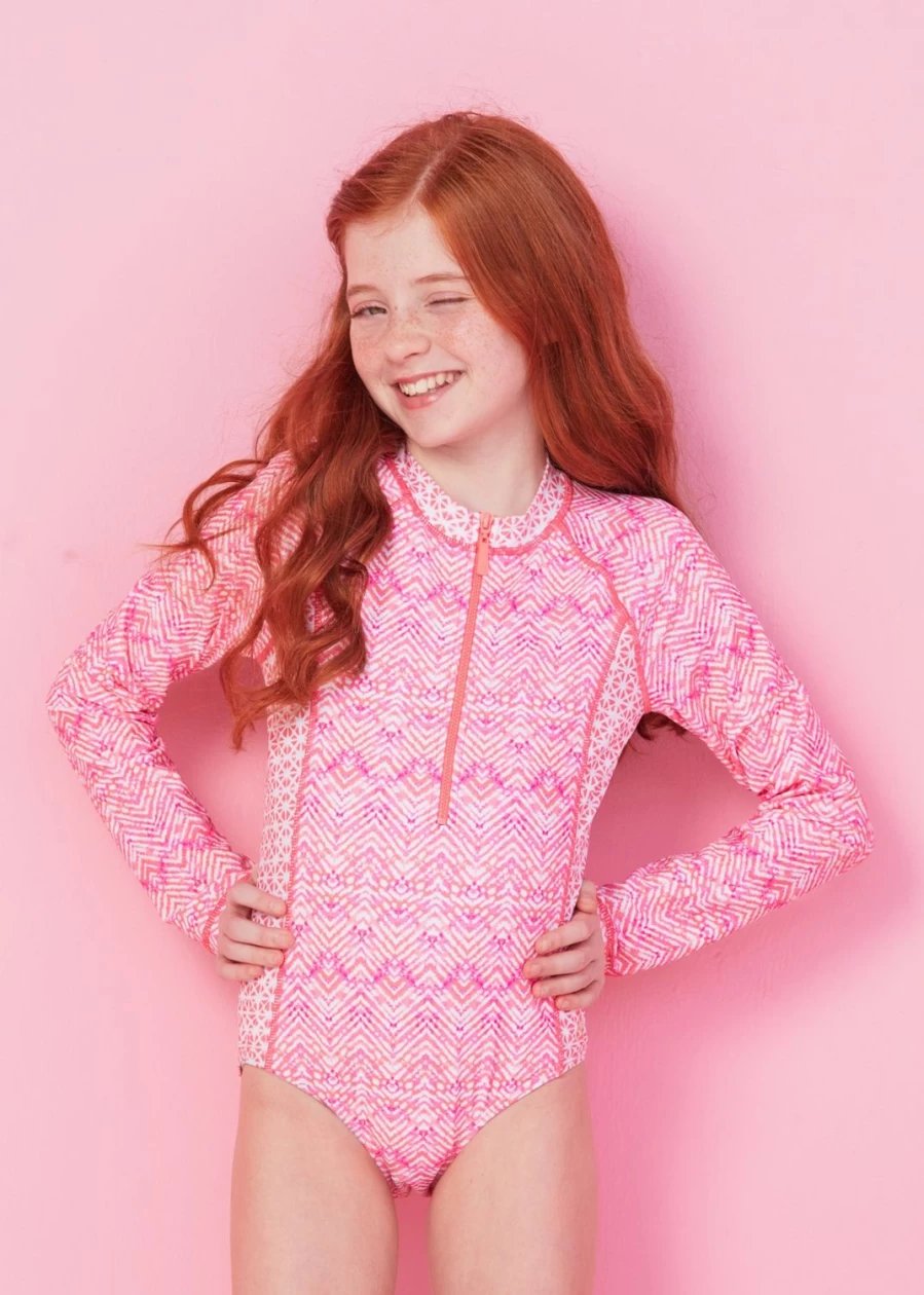 "Cabana Life Girls Algarve Long Sleeve One-Piece Swimsuit for Kids"