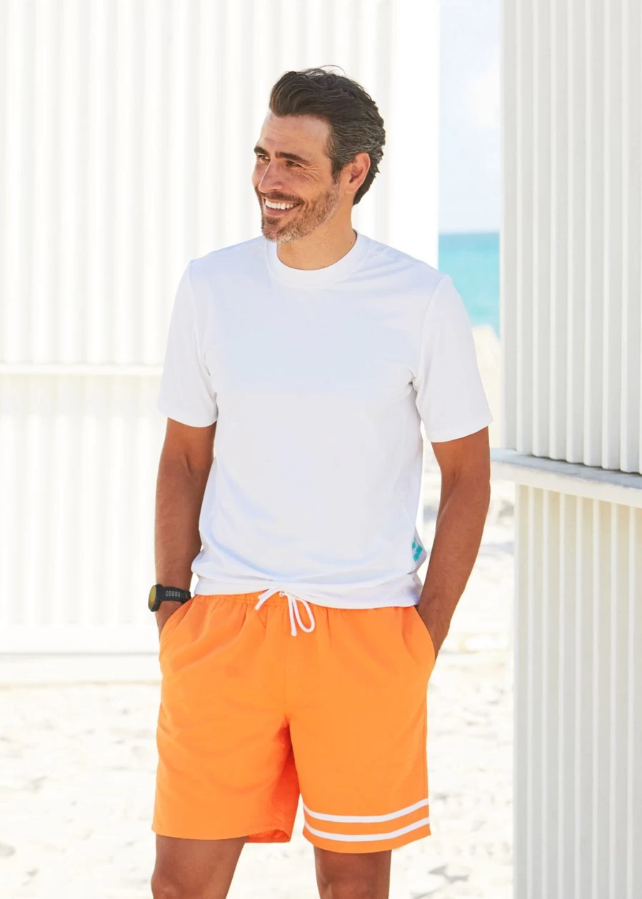 Cabana Life Men's White UPF Sun Protection Short Sleeve Rash Guard Swim Shirt