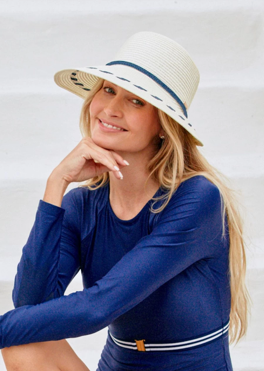 Cabana Life Women's Key West UPF 50+ Sun Protection Hat - Natural & Black Wide Brim Beach Hat