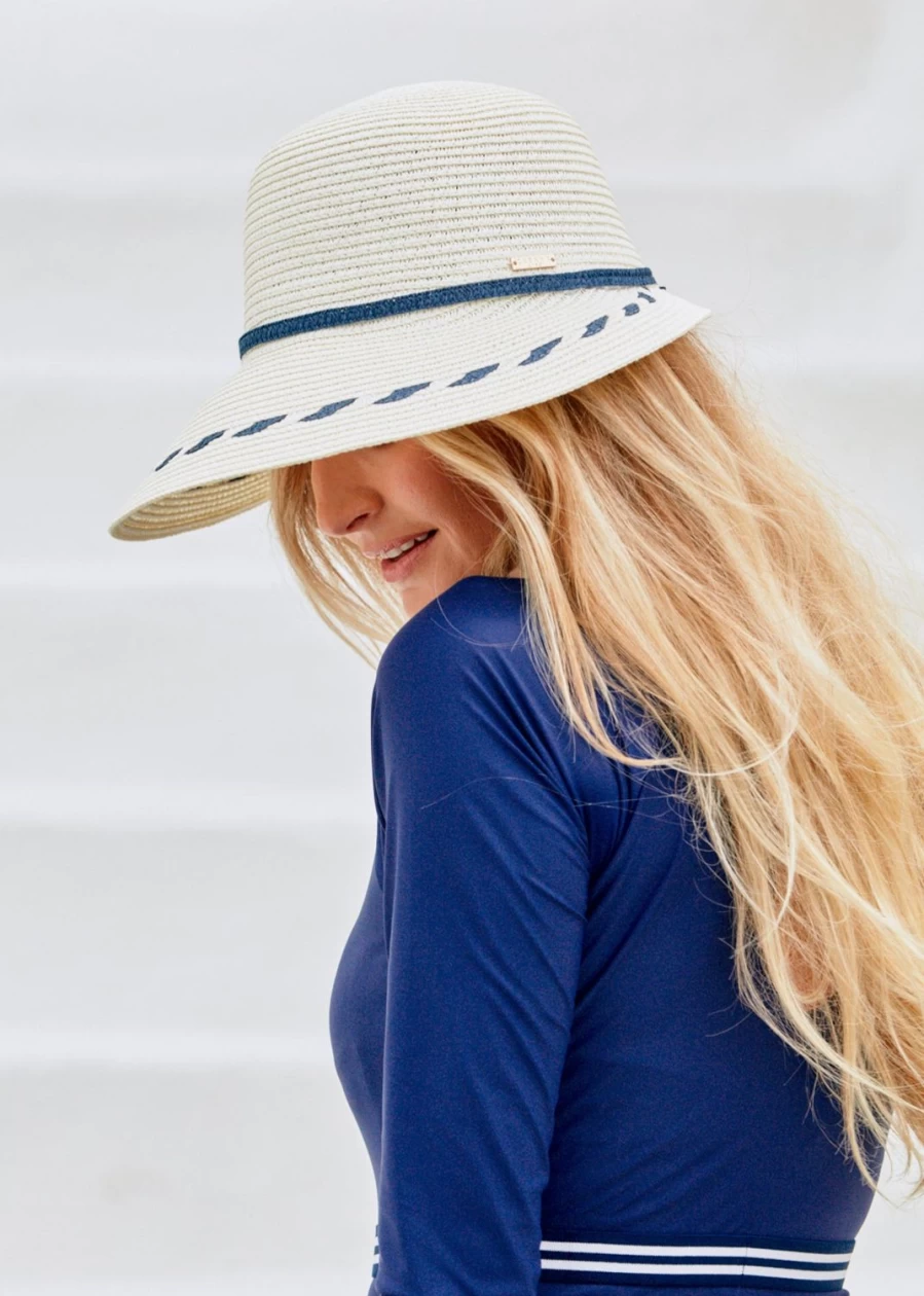 Cabana Life Women's Key West UPF 50+ Sun Protection Hat - Natural & Black Wide Brim Beach Hat