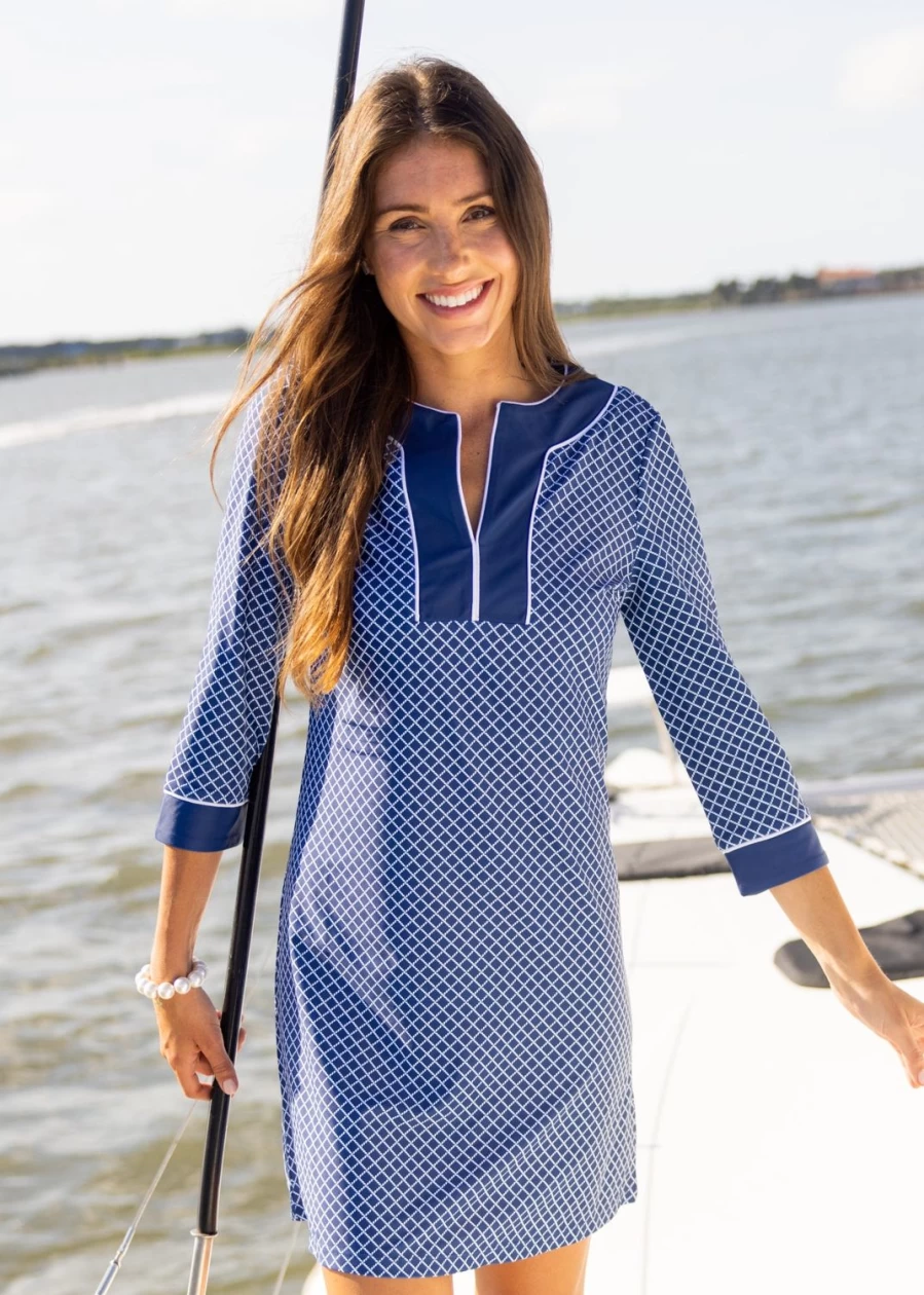 Cabana Life Women's Nautical Striped Tunic Dress - Blue & White Summer Beachwear