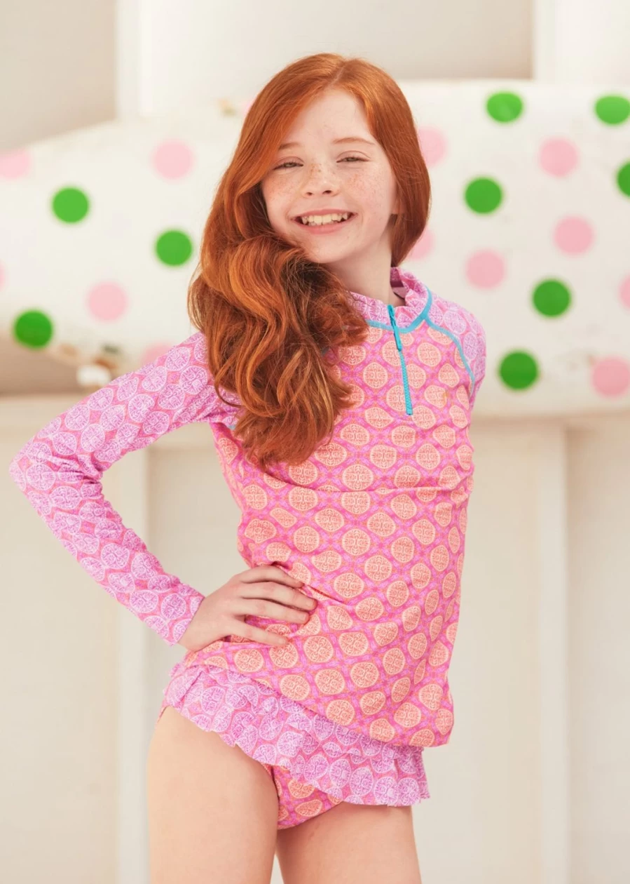 Cabana Life Girls Provence 3-Piece Long Sleeve Rashguard Swim Set UV Protection