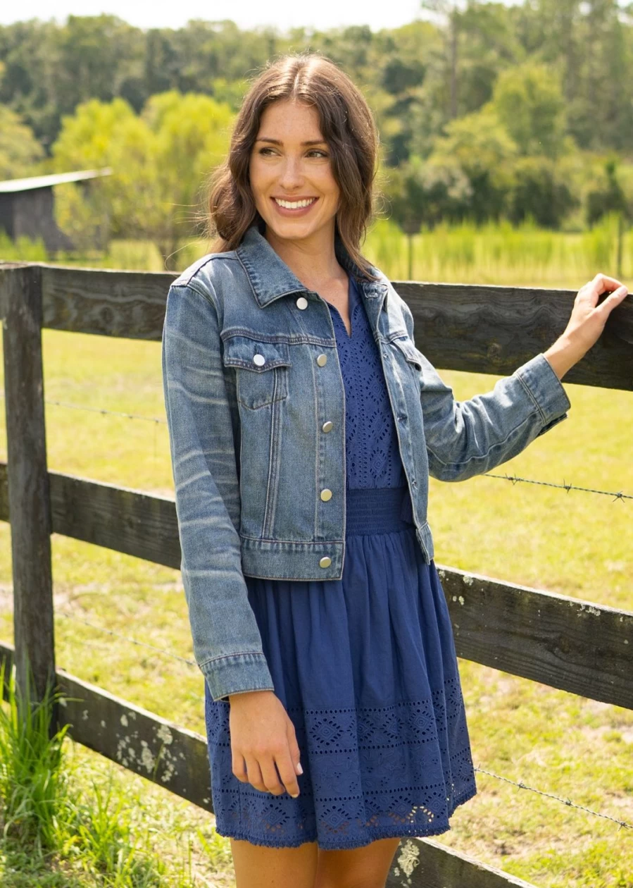 Cabana Life Women's Navy Blue Eyelet Lace Sleeveless Summer Dress
