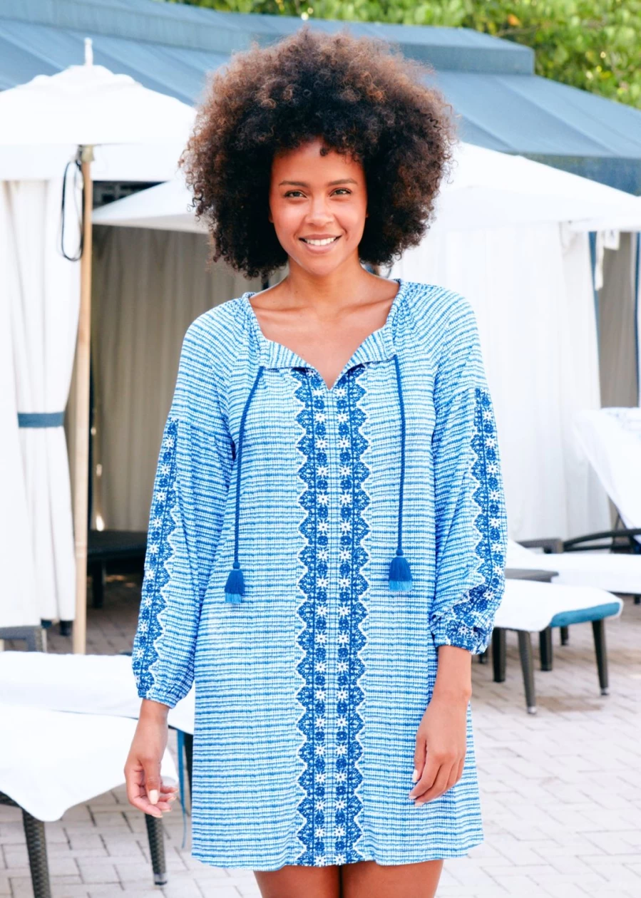 Cabana Life Women's Charleston Embroidered Tassel Beach Cover Up