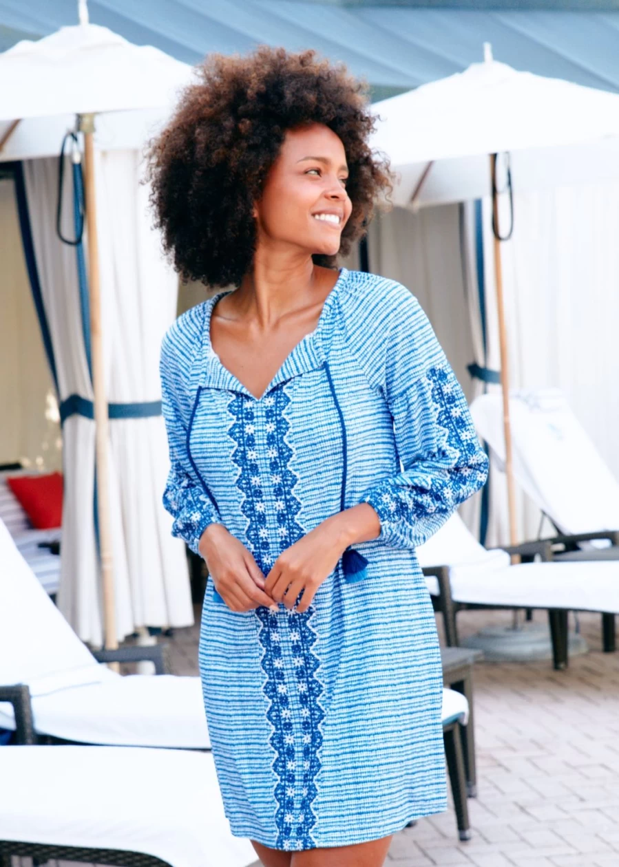 Cabana Life Women's Charleston Embroidered Tassel Beach Cover Up
