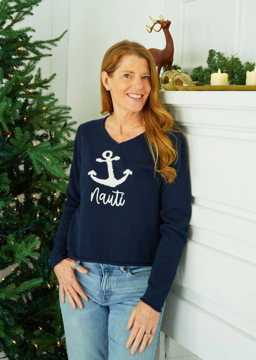Cabana Life Women's Navy Nauti V-Neck Sweater - Classic Casual Knit Top