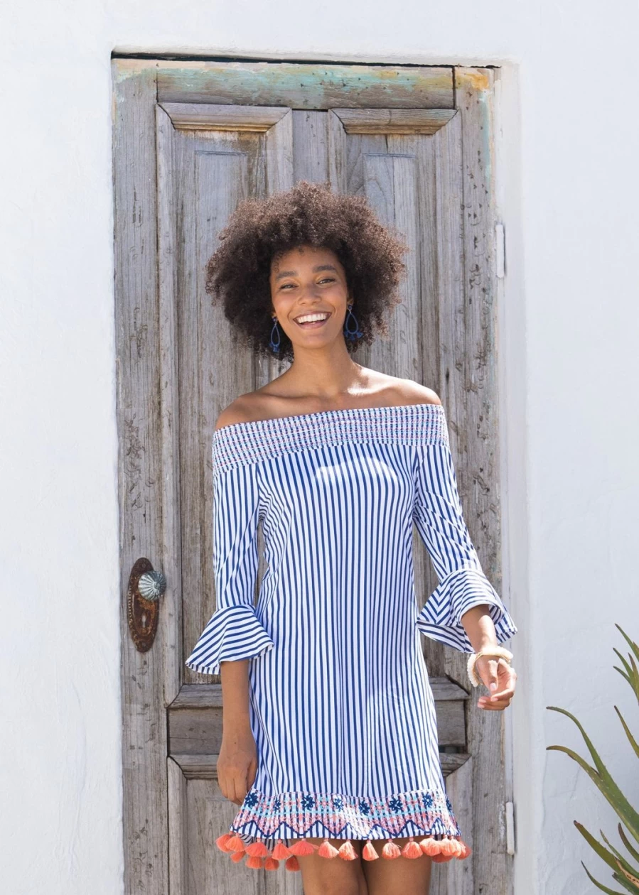 Cabana Life Women's St. Barts Off The Shoulder Summer Dress - Floral Beach Vacation Sundress
