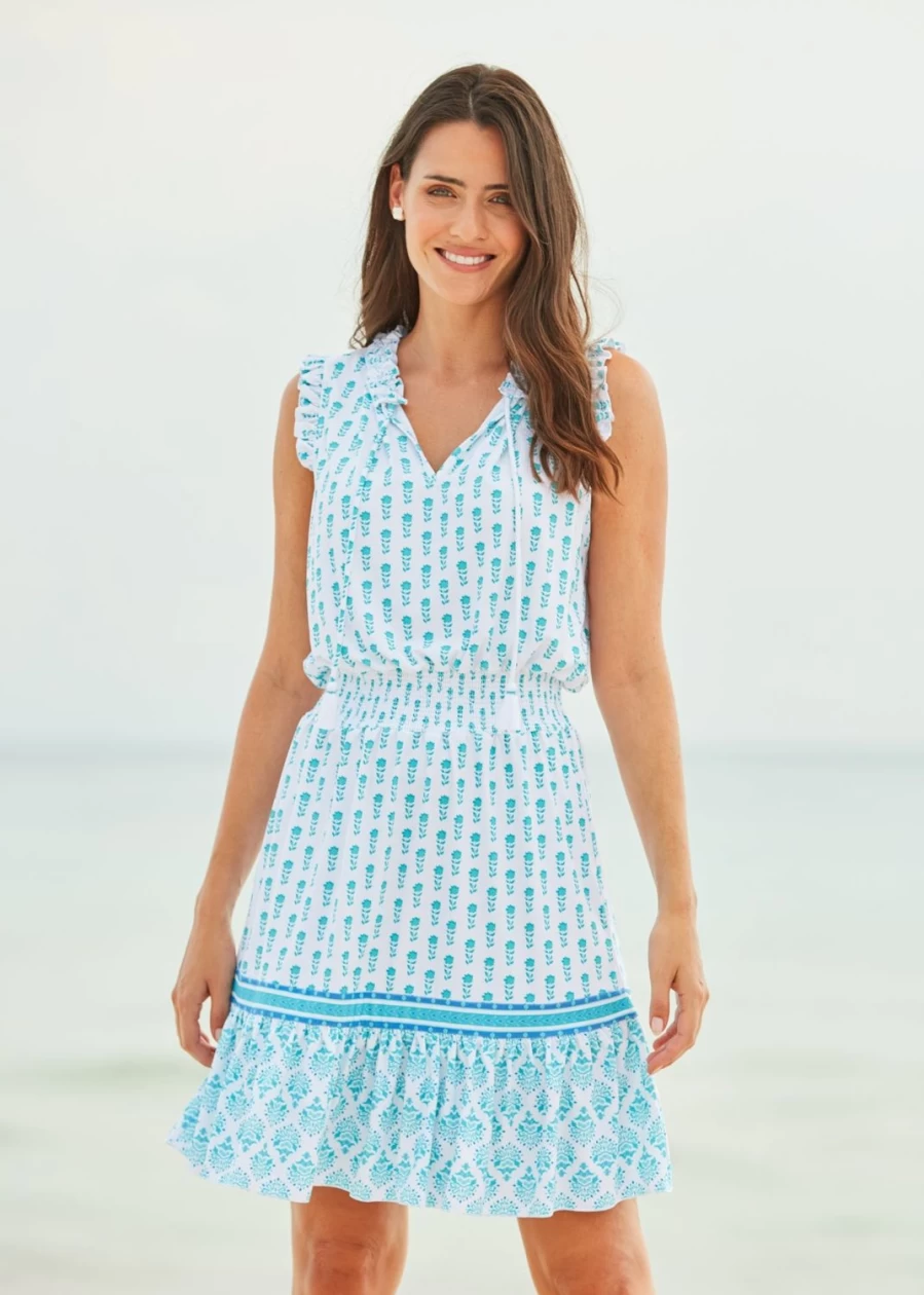 Cabana Life Women's Amalfi Coast Smocked Waist Dress - Flowy Summer Beach Dress