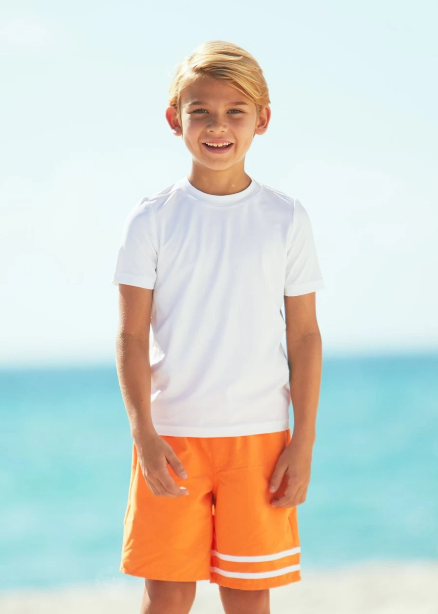 "Boys' White Short Sleeve Rashguard UPF Swim Shirt by Cabana Life"